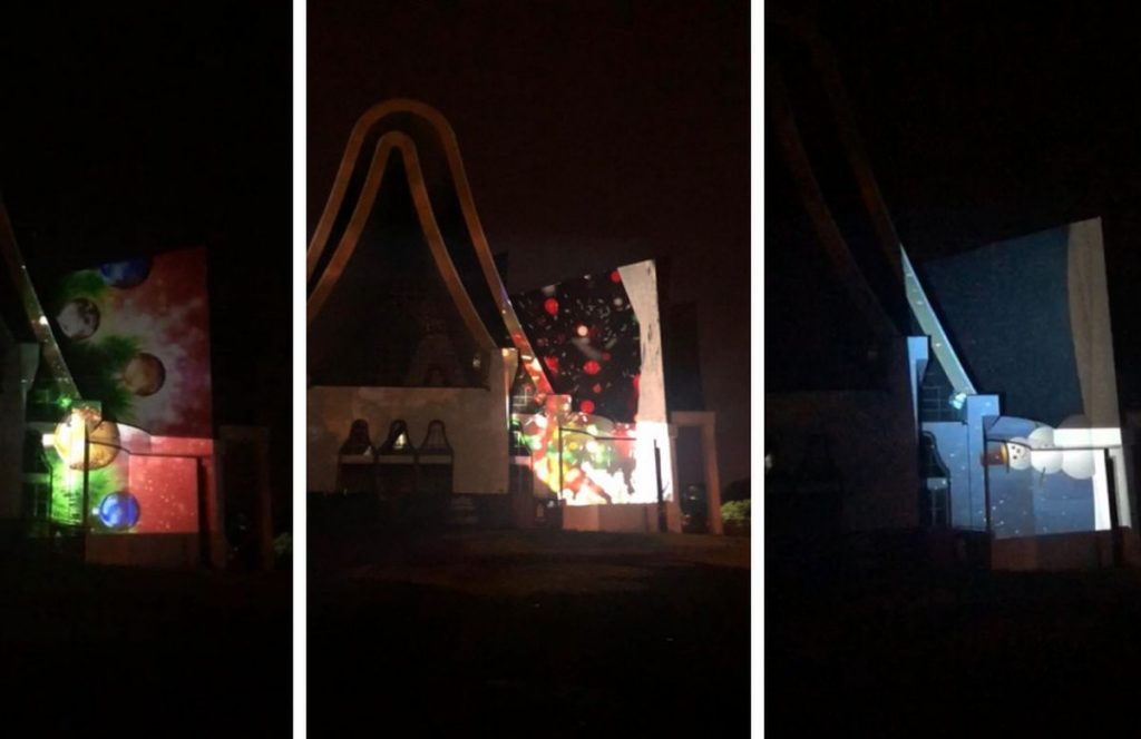 Natal de Luz de Itaipu faz primeiros testes de projeção de imagens na Catedral