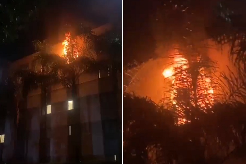 Trecho de vídeo de autoria indeterminada, distribuído no WhatsApp, mostrando as chamas em um dos prédios do complexo.