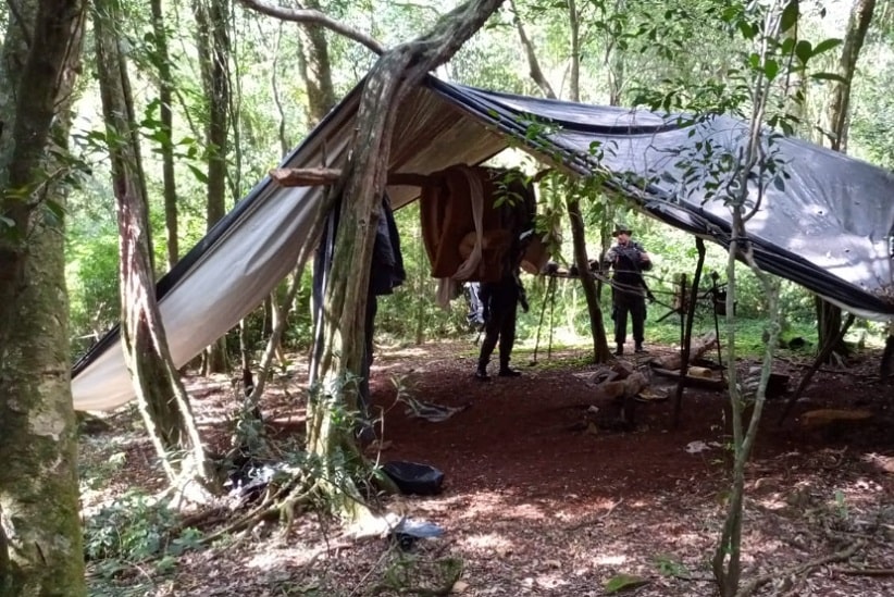 Guardas verificam um dos 17 acampamentos encontrados em meio à mata. Imagem: Gentileza/Ministério da Ecologia de Misiones