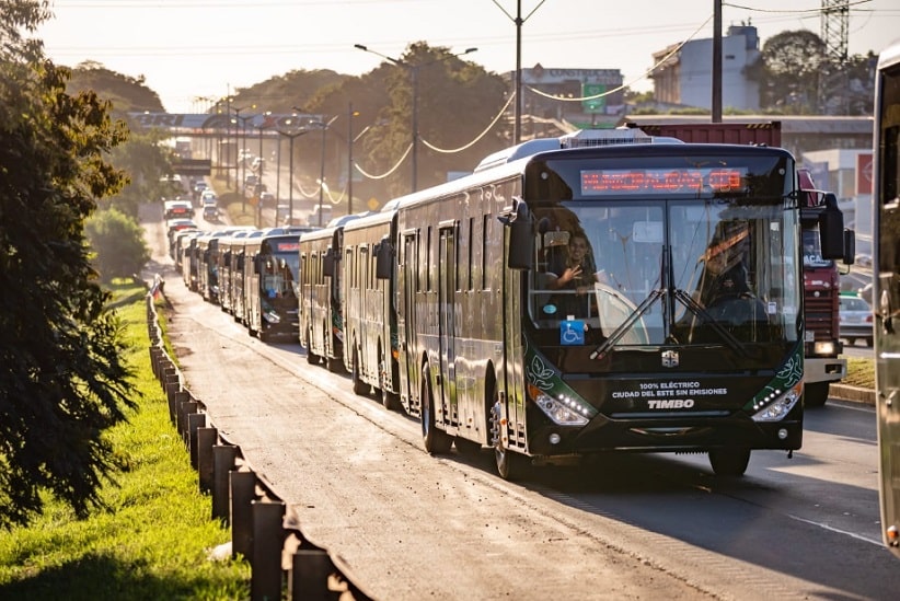 Ciudad del Este apresenta frota de ônibus elétricos do transporte coletivo