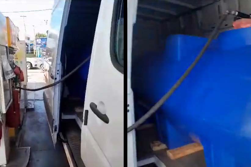 Trecho do vídeo de autoria indeterminada, que mostra a mangueira da bomba conectada ao tanque no interior do veículo.