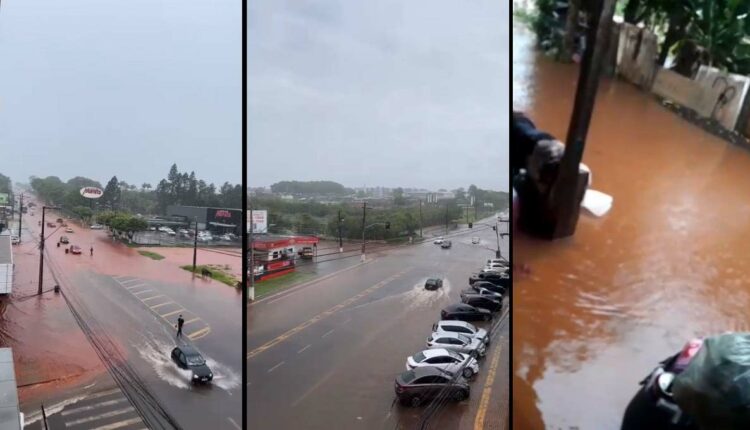 Trechos de vídeos de autoria indeterminada, distribuídos via WhatsApp, mostram trechos de alagamento no perímetro urbano de Foz do Iguaçu.