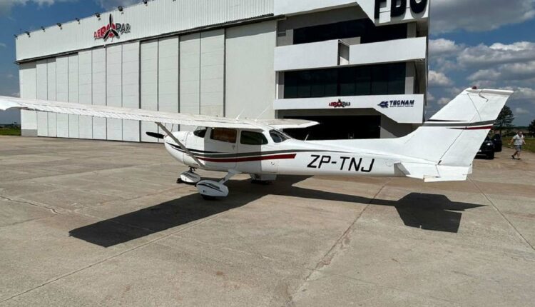 Aeronave subtraída durante o assalto. Foto: Gentileza/Polícia Nacional do Paraguai