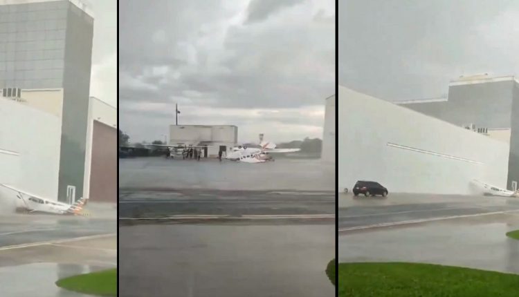 Aeronaves arrastadas pela força do vento no Aeroporto Internacional Silvio Pettirossi, região metropolitana de Assunção. Imagens de autoria indeterminada, divulgadas pelos principais veículos de comunicação do Paraguai.