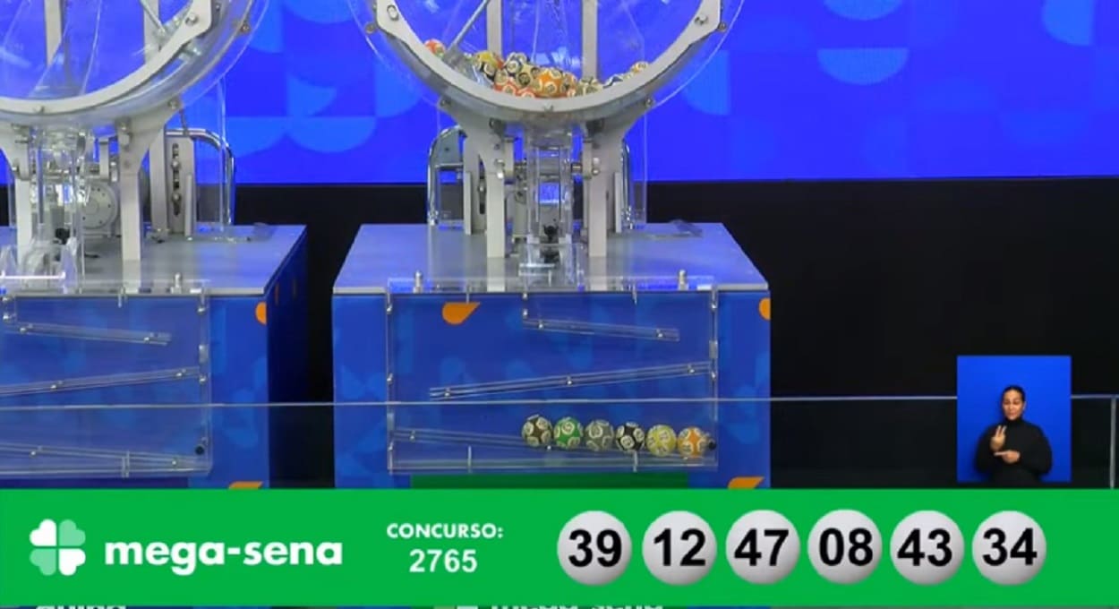 Dezenas extraídas no Concurso n.º 2.765 da Mega-Sena. Imagem: Reprodução/Caixa Econômica Federal
