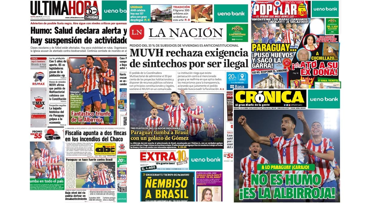 Capas dos jornais de Assunção na manhã desta quarta-feira (11). Imagem: Reprodução/H2FOZ