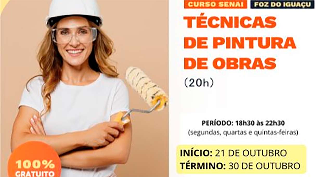 Senai oferece curso gratuito de Técnicas de Pintura de Obras em Foz do Iguaçu