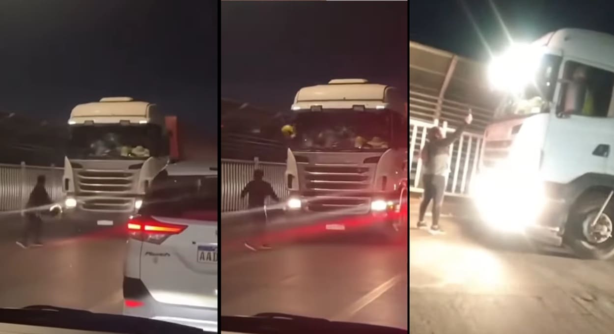 Em vídeo viral, mulher enfrenta caminhoneiro no alto da Ponte da Amizade