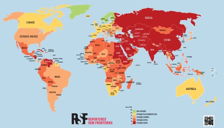 Países da região aparecem na cor laranja no Ranking Mundial de Liberdade de Imprensa.