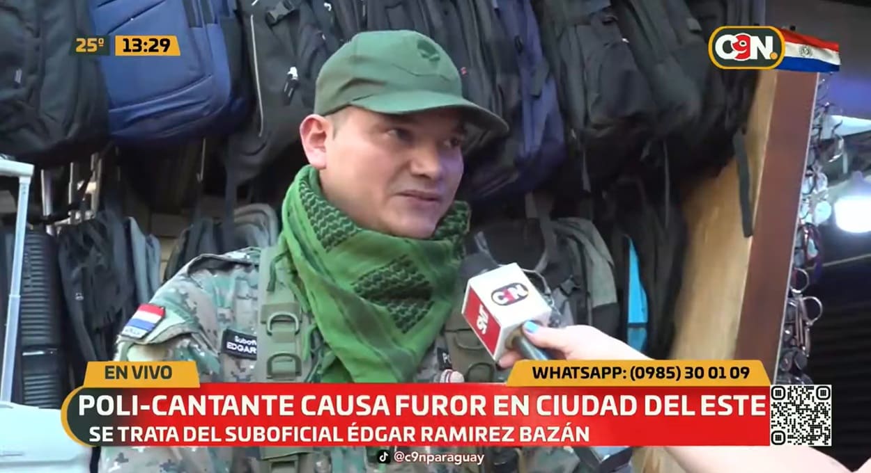Após a fama repentina, agente da Polícia Nacional do Paraguai deu entrevista a veículos de comunicação como o canal C9N.