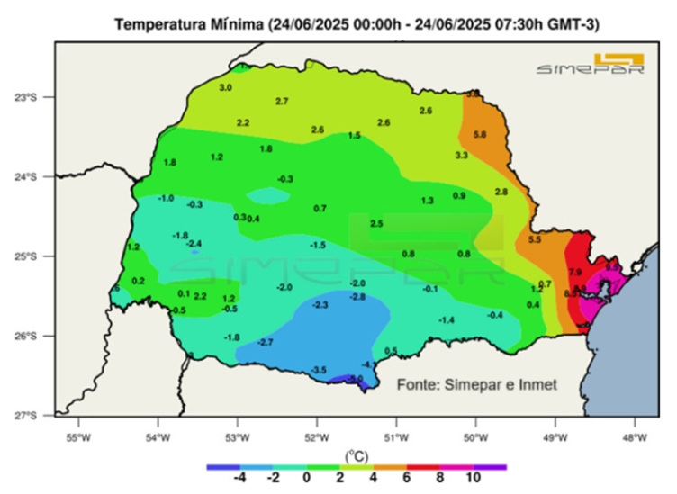 Temperaturas mínimas no estado do Paraná.