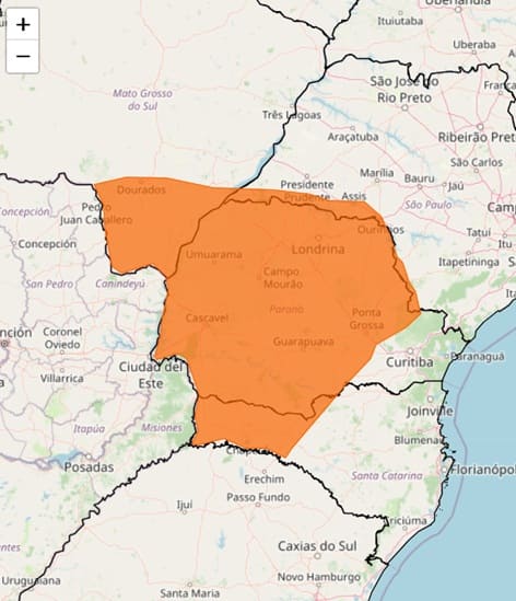 Área de abrangência do alerta inclui Foz do Iguaçu.