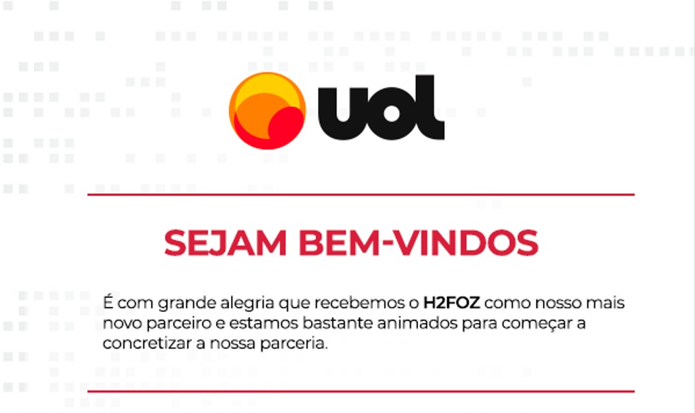 Mensagem de boas-vindas do UOL para o H2FOZ.