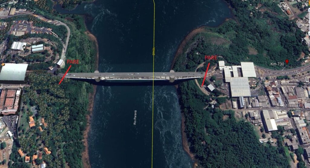 Mapa dos bloqueios na Ponte da Amizade