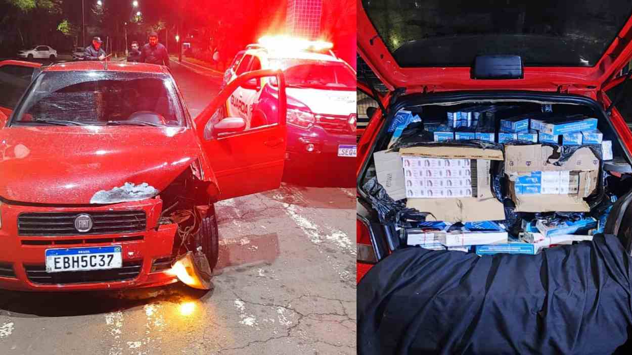 Cigarreiro foge, bate carro e abandona carga de contrabando em Foz