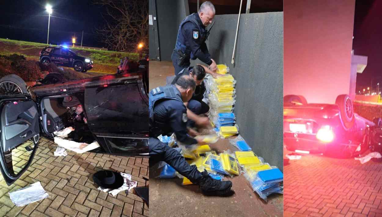 Motorista foge, atropela e tomba: 160 quilos de cocaína no carro