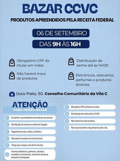 Regras para participação no bazar.