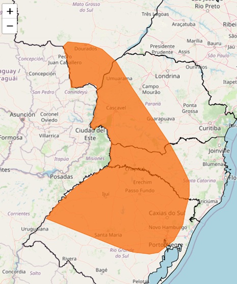 Foz do Iguaçu está na área do novo alerta emitido pelo Inmet