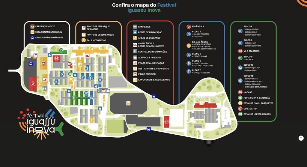 Mapa com as atrações do evento.