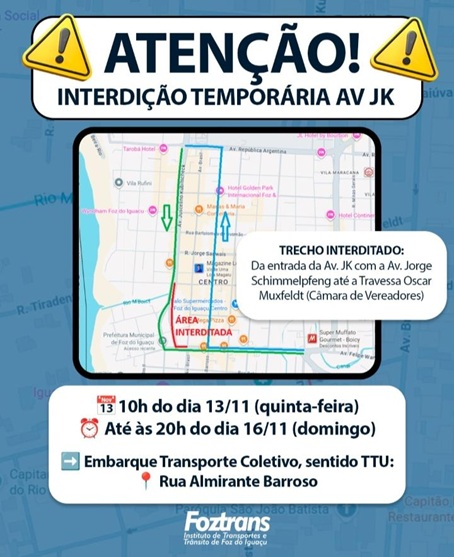 Orientação dada pelo Foztrans aos motoristas e passageiros em Foz do Iguaçu