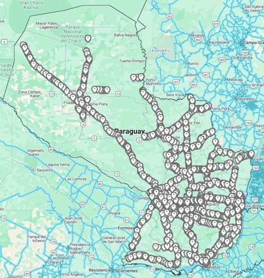 Cobertura do Google Street View no Paraguai.