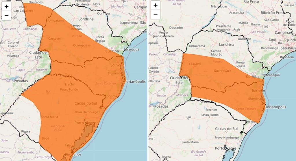 Foz do Iguaçu está na área de cobertura dos dois alertas.