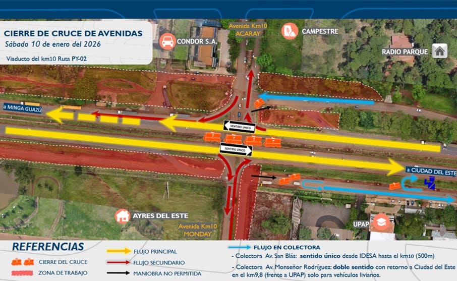 Mapa do bloqueio em Ciudad del Este