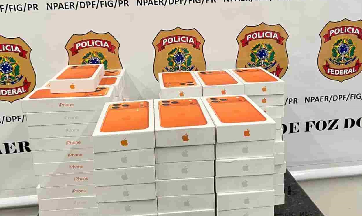 PF prende homem com mais de 100 iPhones avaliados em R$ 1 milhão no aeroporto de Foz