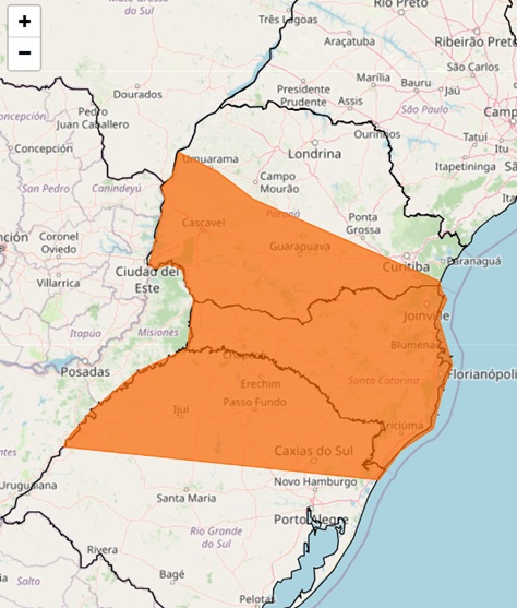 Área de cobertura do alerta laranja.