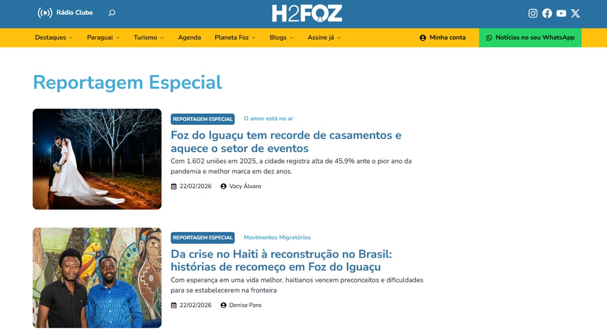 Infográficos e reportagens exclusivas nos fins de semana do H2FOZ