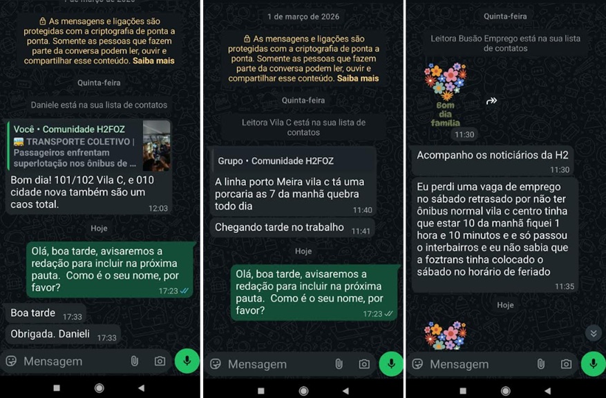 Mensagens de leitoras de Foz do Iguaçu