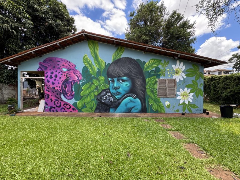 Voluntários fizeram grafitti na sede da Adere