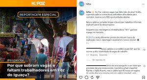 Mercado de trabalho: reportagem do H2FOZ expõe contradições