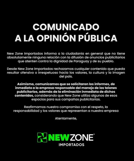 Comunicado da New Zone