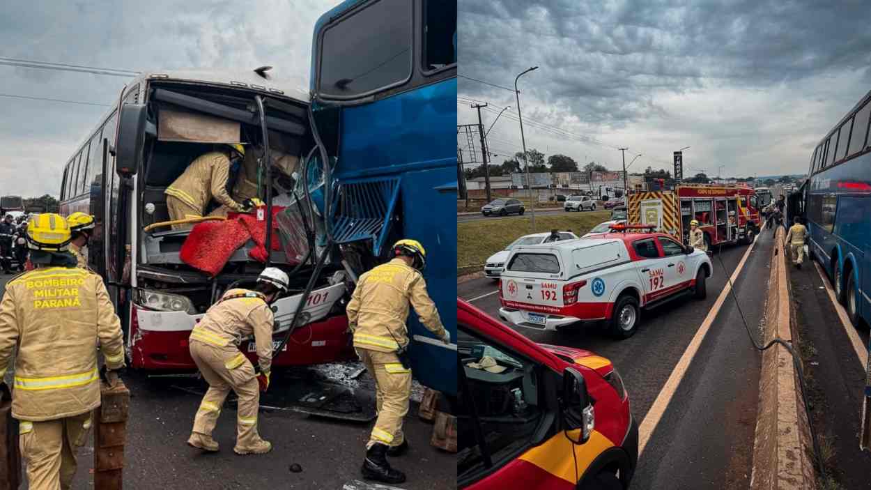 Bombeiros retiraram motorista preso às ferragens em engavetamento na BR-277