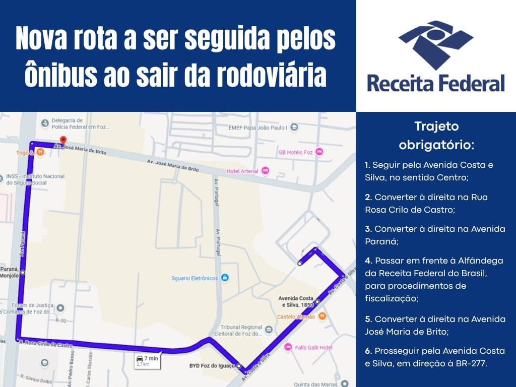 Rota estabelecida pela RFB em Foz do Iguaçu.