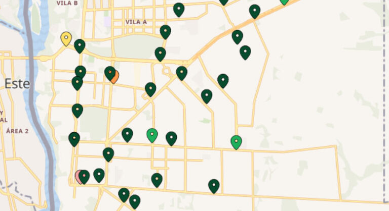 A cor de cada pino resume a nota do posto no app da ANP: verde é boa avaliação, vermelho é a pior. Reprodução/ANP