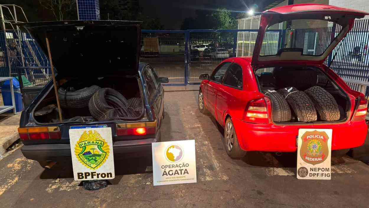 Contrabando de pneus do Paraguai: polícia apreende 90 unidades e dois veículos em Foz