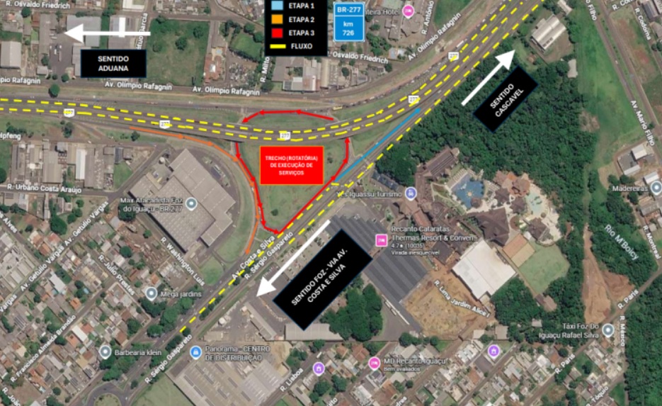 Mapa das obras em Foz do Iguaçu.