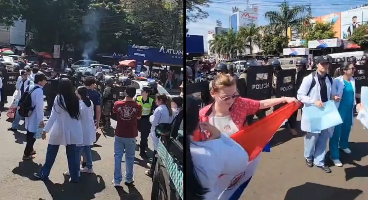 Médicos do Paraguai fazem protesto nos arredores da Ponte da Amizade