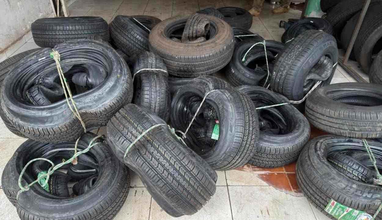 Pneus trazidos do Paraguai são encontrados em depósito clandestino perto da Ponte da Amizade