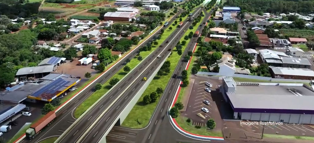 Representação em 3D do projeto de duplicação da BR-277 em Matelândia - imagem ilustrativa: EPR Iguaçu