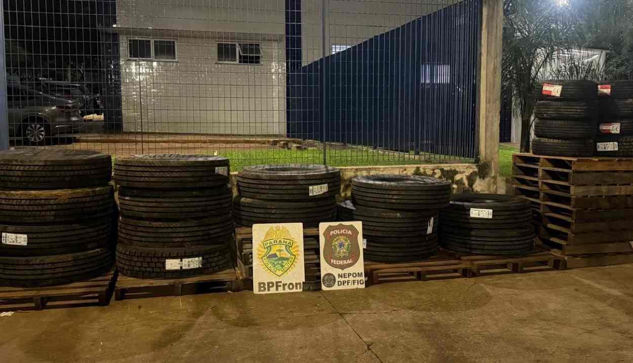 Polícia e Exército descobrem depósito clandestino de pneus do Paraguai em Foz