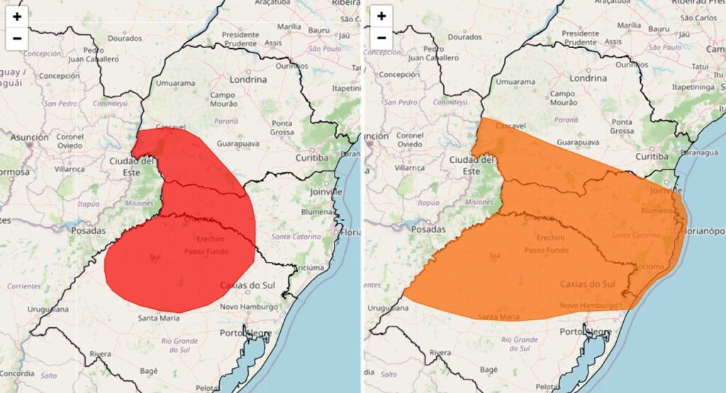 Alertas emitidos pelo Inmet para a região de Foz do Iguaçu.